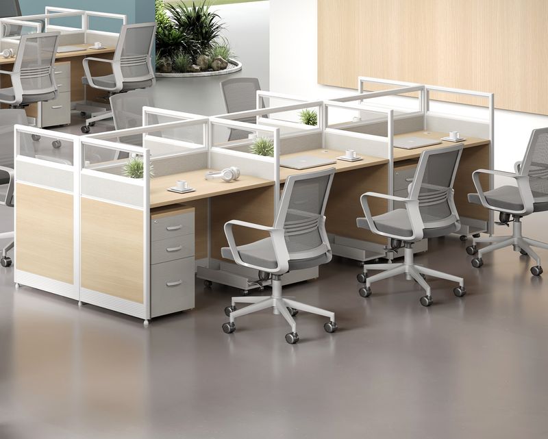 Ofix WS-880 6-Seater Workstation Partition Cubicle w/ Drawer (Maple)