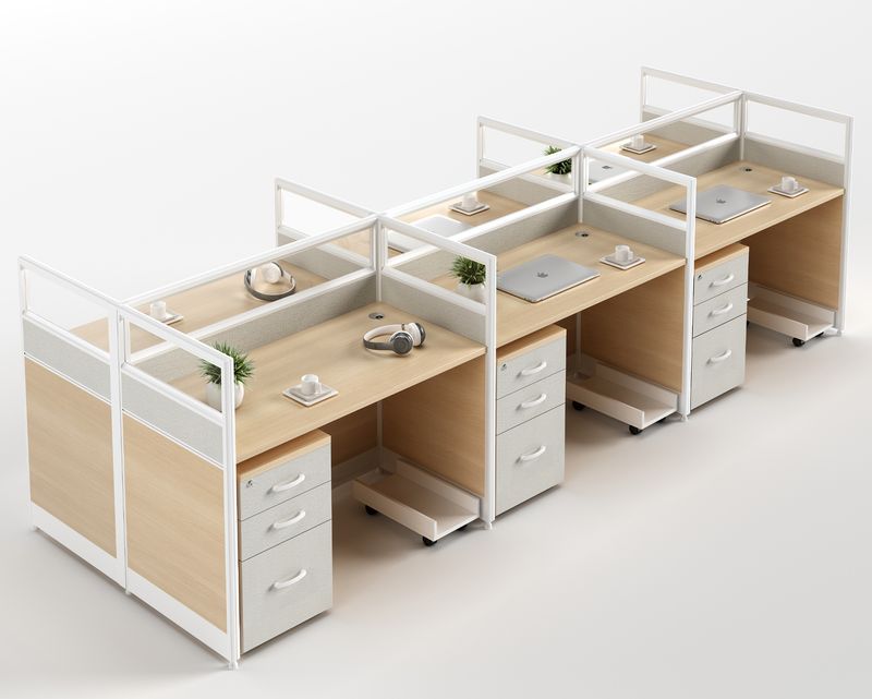 Ofix WS-880 6-Seater Workstation Partition Cubicle w/ Drawer (Maple)