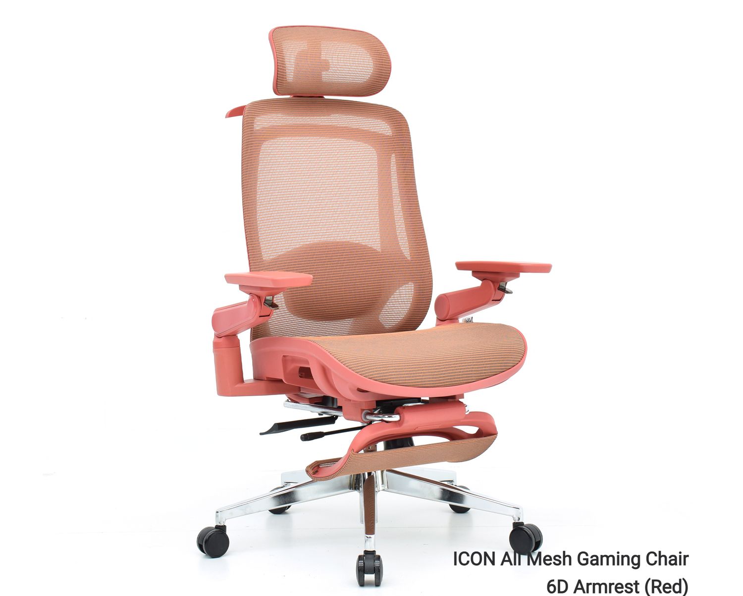 OFX ICON All Mesh Gaming Chair 6D Armrest/ 2D Headrest / 2D Lumbar Support / with Seat Slide (Grey, Red), Color: ICON All Mesh Gaming Chair 6D Armrest (Red)