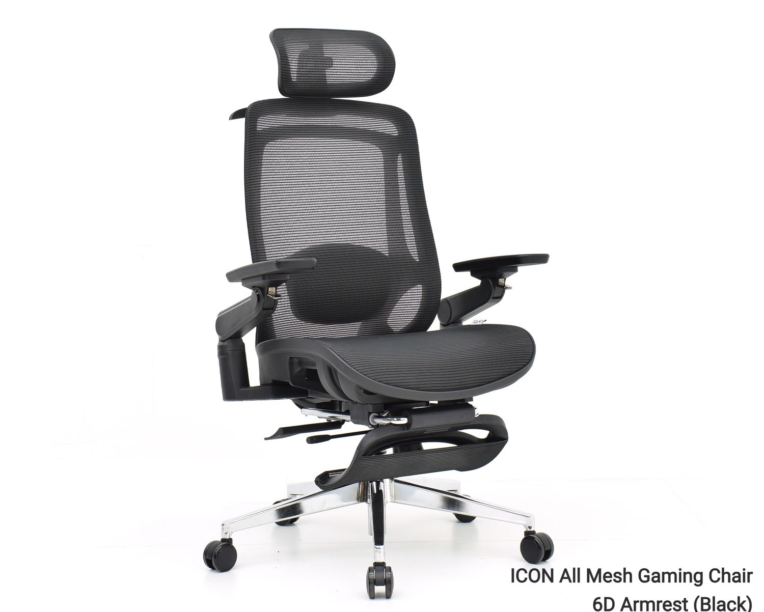 OFX ICON All Mesh Gaming Chair 6D Armrest/ 2D Headrest / 2D Lumbar Support / with Seat Slide (Grey, Red, Black), Color: ICON All Mesh Gaming Chair 6D Armrest (Black)