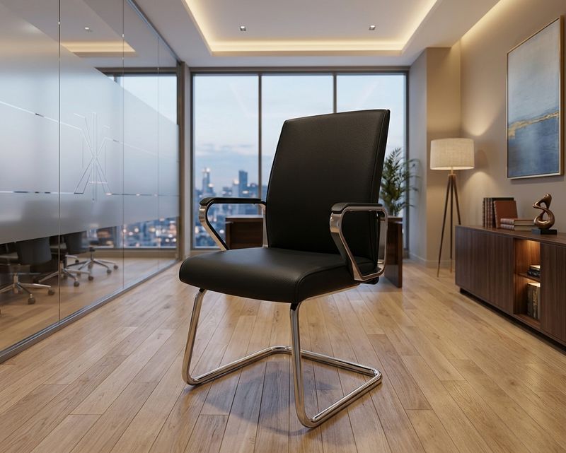 Ofix Premium Walta PU Leather Visitor Chair (Brown, Black)