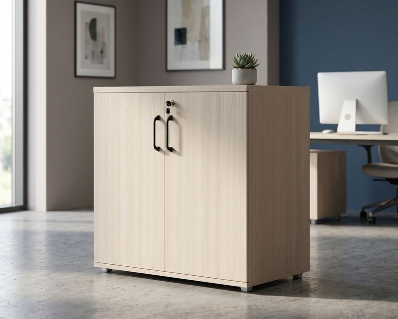 Ofix CB-W30 2-Door Low Cabinet (80*40) (Morandi Grey+Woodgrain)