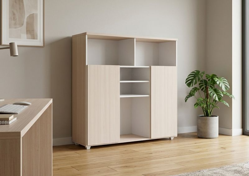 Ofix CB-W20 2-Door Low Cabinet (120*40) (Morandi Grey+Woodgrain)