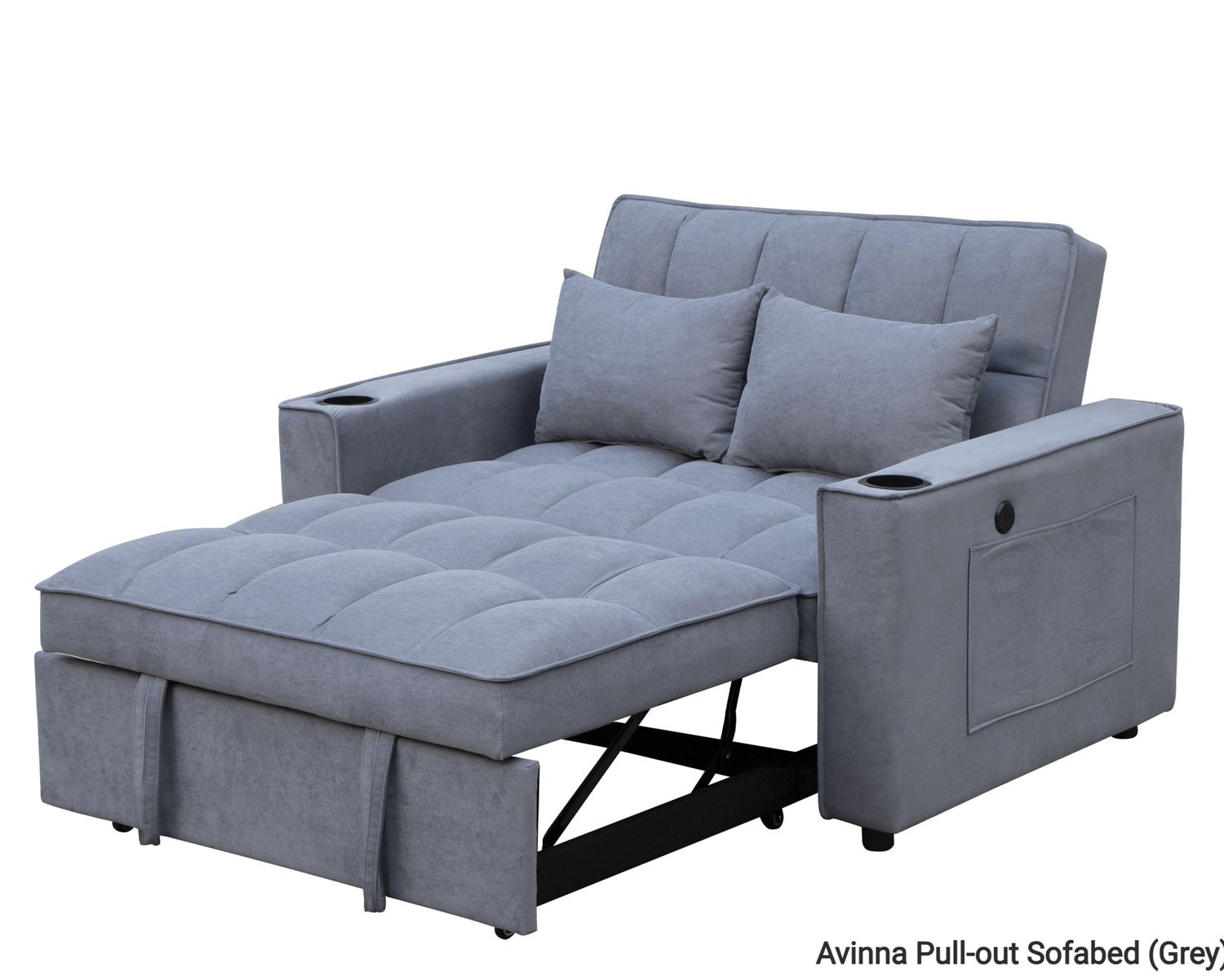 Flotti Avinna Convertible Sofa Pull-Out Bed With Cup Holder, 2 Pillows, Side Pocket &amp; USB Charging Port (Grey, Brown), Colors:: Avinna Pull-out Sofabed (Grey) (SOLD OUT, PRE-ORDER FOR MID DECEMBER)
