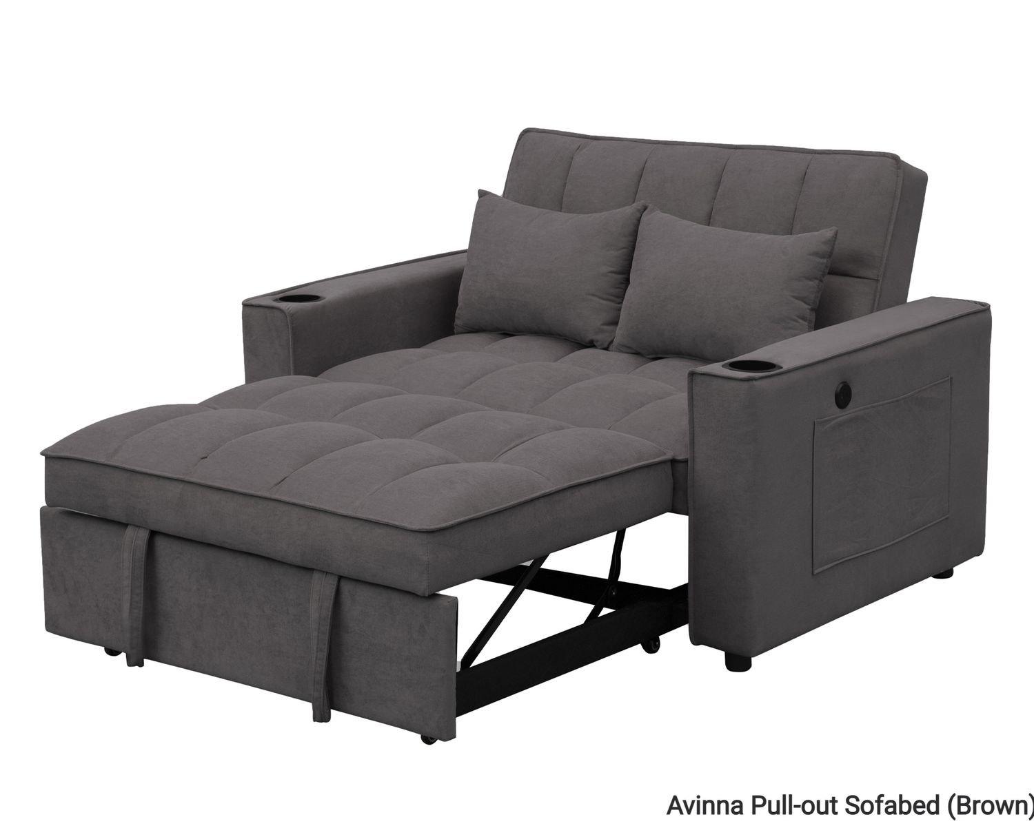 Flotti Avinna Convertible Sofa Pull-Out Bed With Cup Holder, 2 Pillows, Side Pocket &amp; USB Charging Port (Brown), Colors:: Avinna Pull-out Sofabed (Brown)