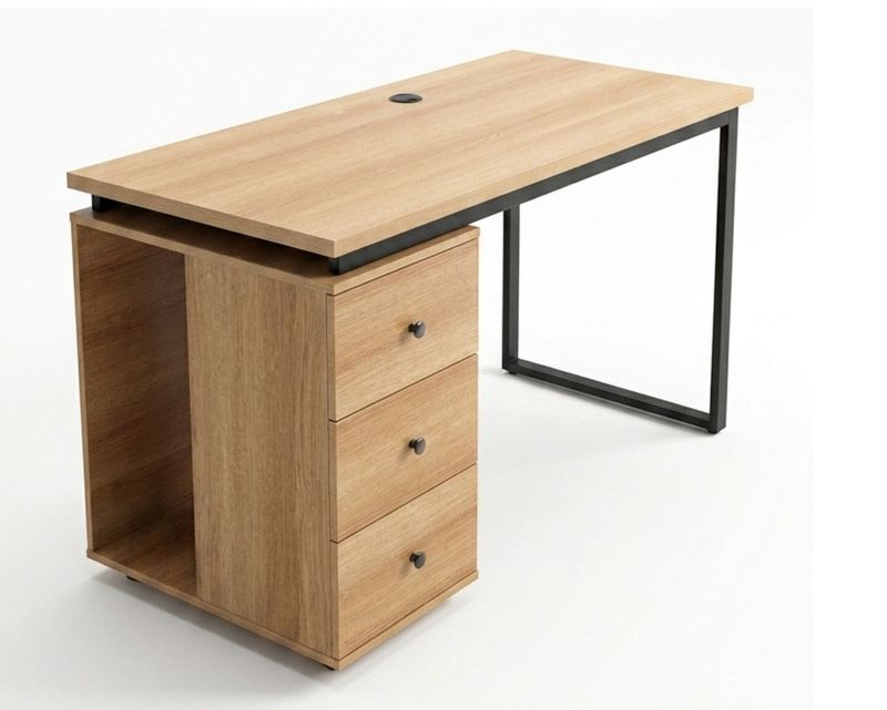Ofix Desk 21 with Reversible 3 Drawer Cabinet (White, Natural Wood) (120*60)