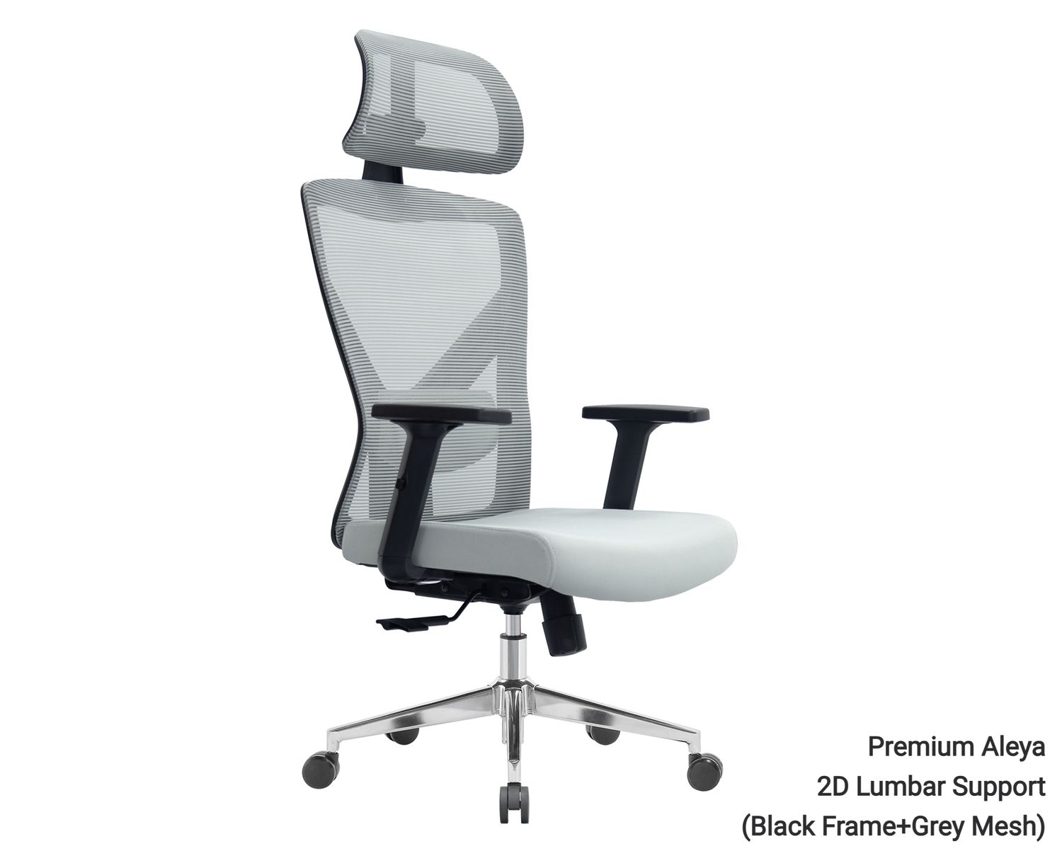 Ofix Premium Aleya Ergonomic Office Chair (2D Lumbar Support) (Grey), Model: Premium Aleya 2D Lumbar Support (Black Frame+Grey Mesh)