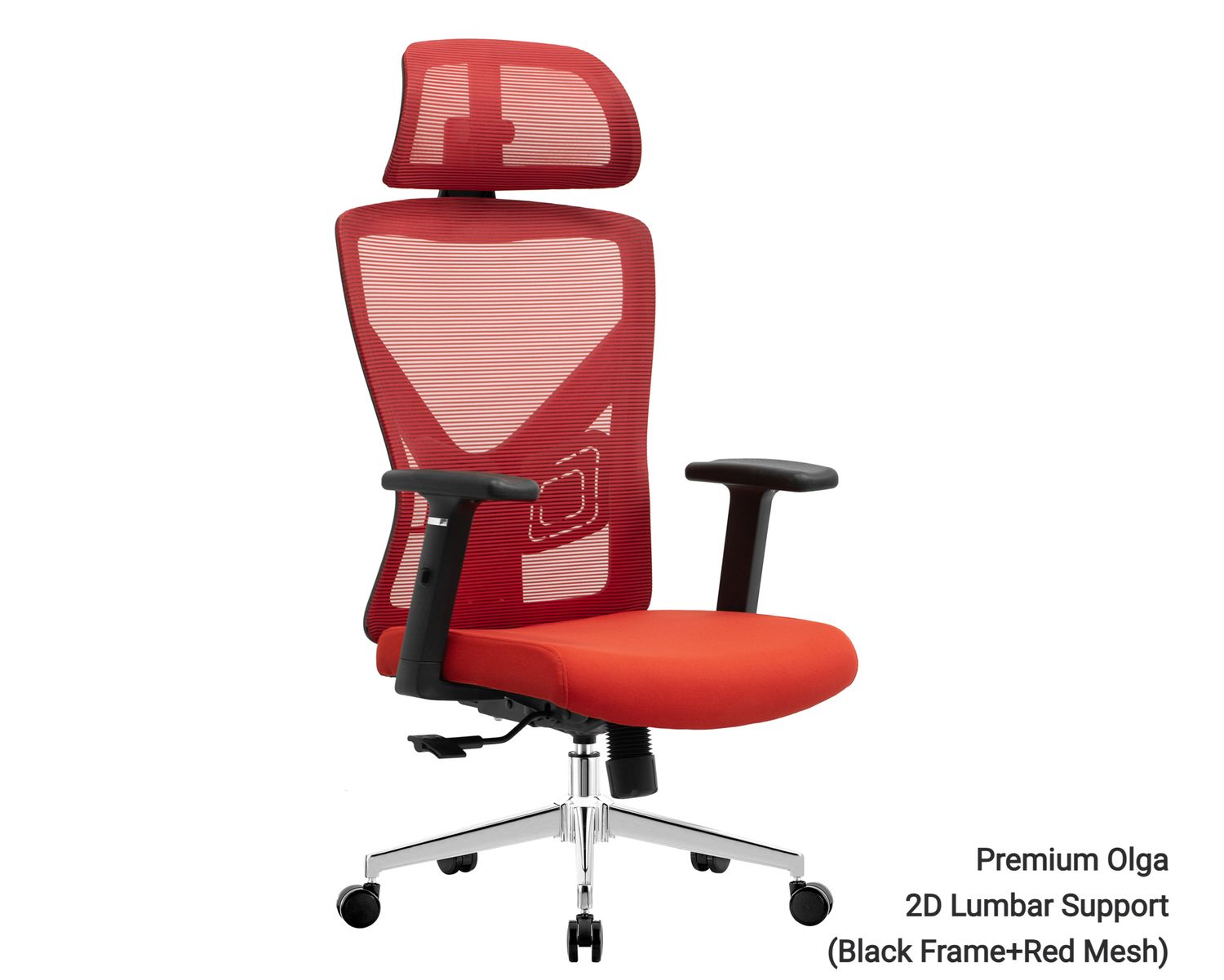 Ofix Premium Olga Ergonomic Office Chair (2D Lumbar Support) (Red), Model: Premium Olga 2D Lumbar Support (Black Frame+Red Mesh)
