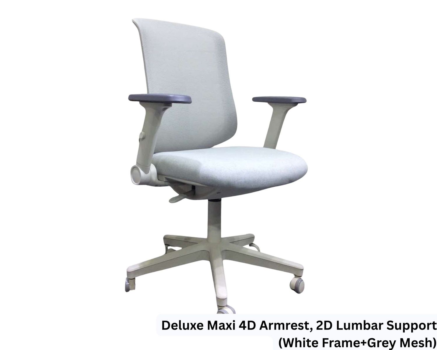 Ofix Deluxe Maxi / Deluxe Cozy Ergonomic Office Chair (4D Armrest, 2D Lumbar Support) (Grey), Model: Deluxe Maxi 4D Armrest, 2D Lumbar Support (White Frame+Grey Mesh)
