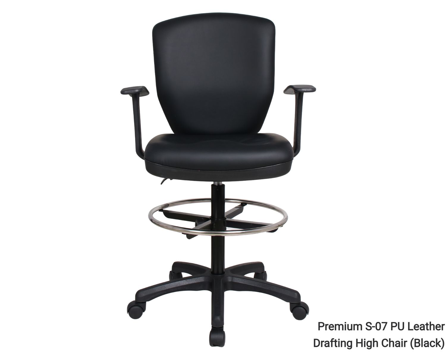 Ofix Premium S-07 PU Leather Drafting High Chair (Black, Brown), Model: Premium S-07 PU Leather Drafting High Chair (Black)