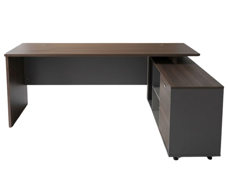 Ofix Monrow Desk  Executive Table with Side Cabinet (Ebony Wood+Chocolate)