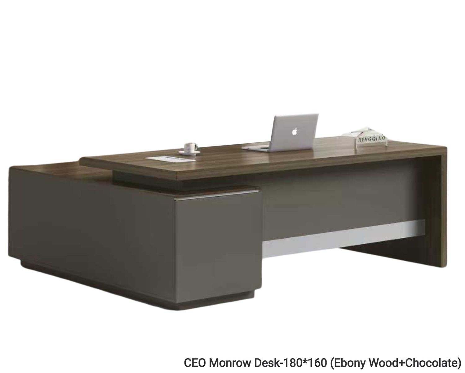 Ofix Monrow Desk  Executive Table with Side Cabinet (Ebony Wood+Chocolate), Model: CEO Monrow Desk-180*160 (Ebony Wood+Chocolate)