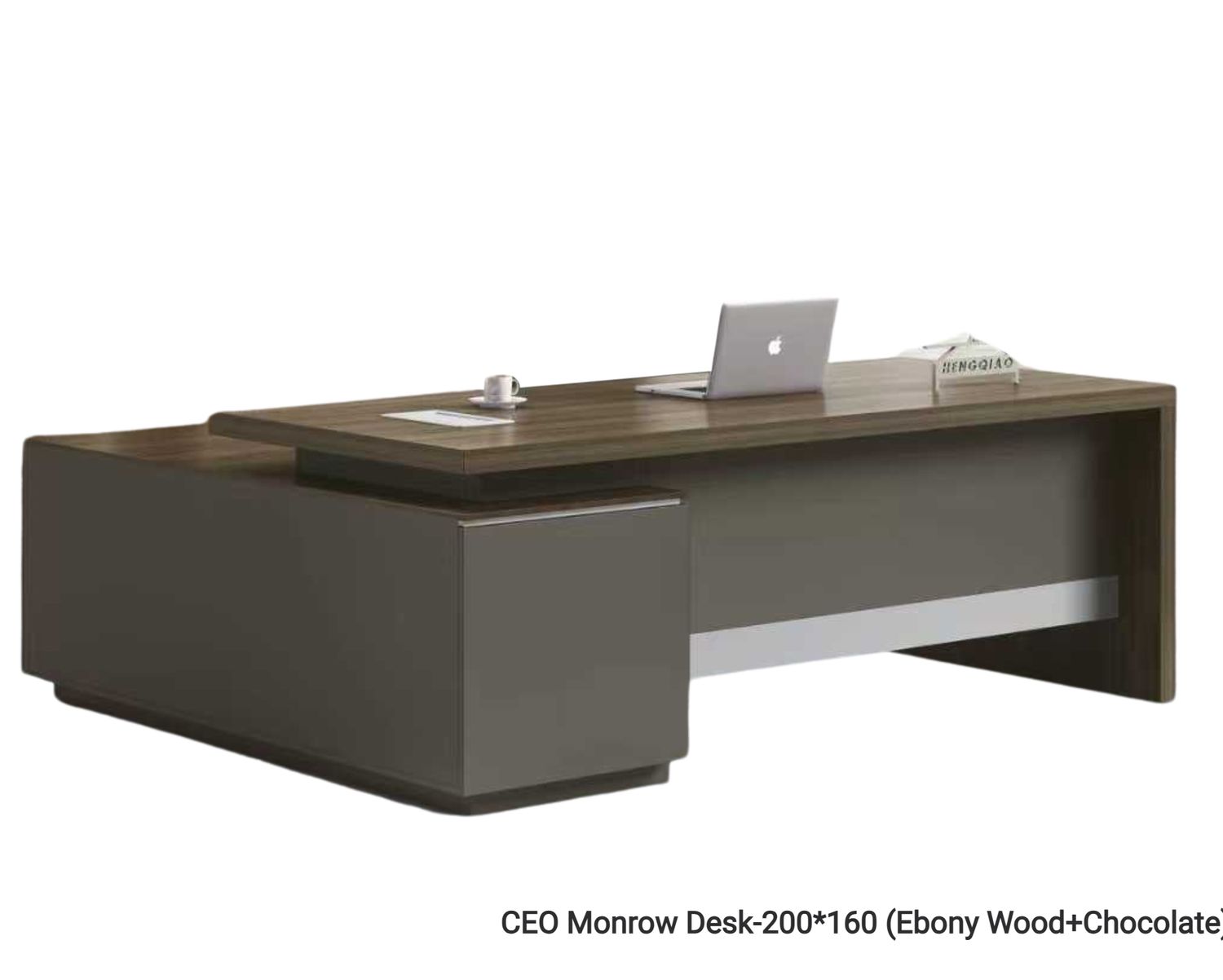 Ofix Monrow Desk  Executive Table with Side Cabinet (Ebony Wood+Chocolate), Model: CEO Monrow Desk-200*160 (Ebony Wood+Chocolate)