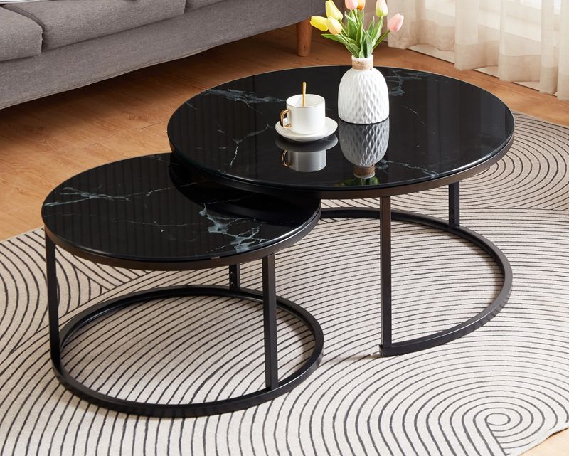 Ofix Harlan Coffee/Center Table (80*80 &amp; 60*60) (Black)