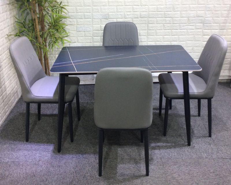 Ofix Zuri Dining Set (Dining Table 120*70 +4 Dining Chair) (Black+Dark Grey)