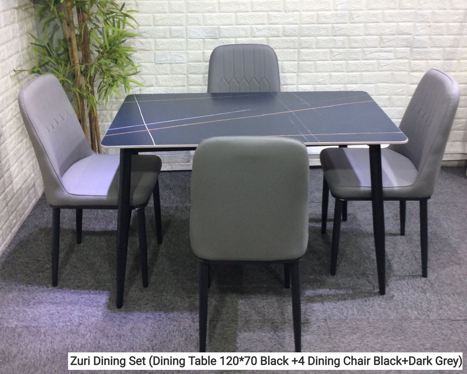 Ofix Zuri Dining Set (Dining Table 120*70 +4 Dining Chair) (Black+Dark Grey), Option: Zuri Dining Set (Dining Table 120*70 Black +4 Dining Chair Black+Dark Grey)