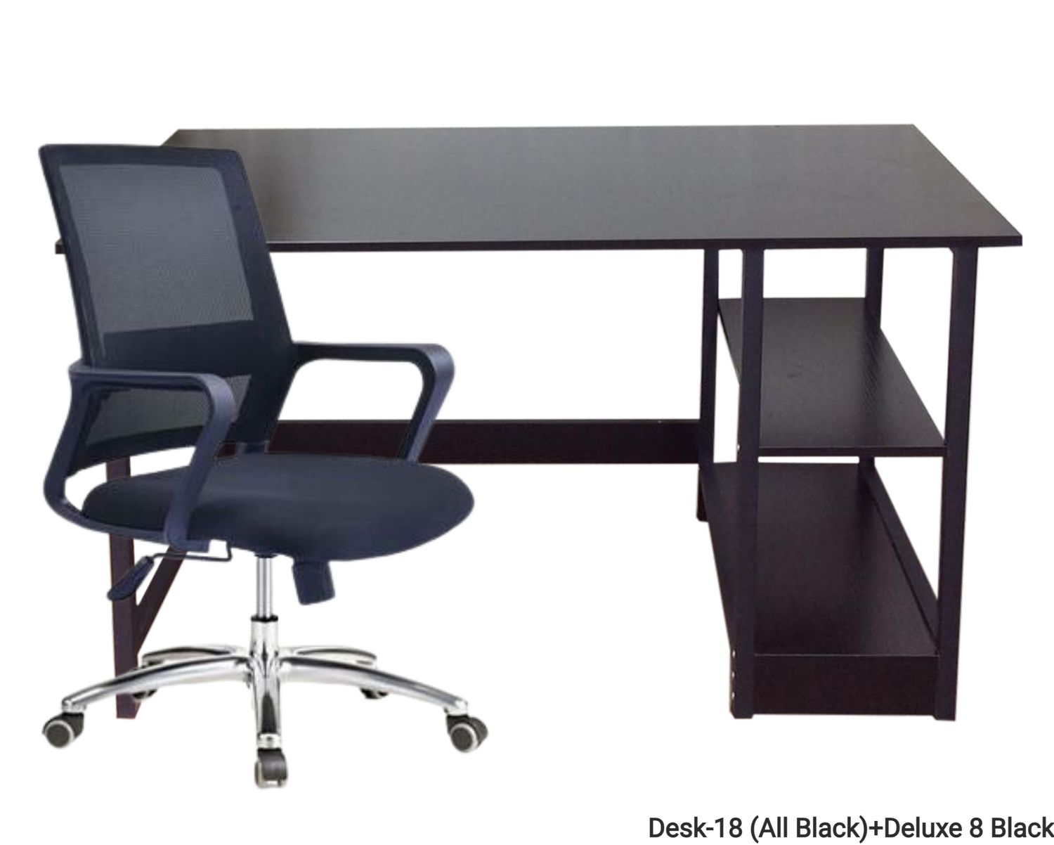 Ofix Desk 18 Table &amp; Chair Set (120x60) (White, Black), Desk Model: Desk-18 (All Black)+Deluxe 8 Black