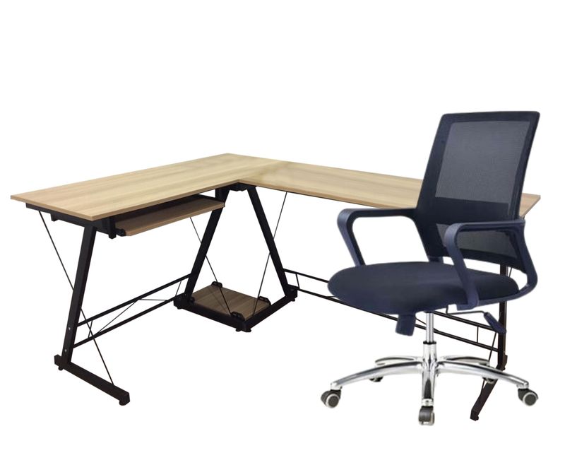 Ofix Desk 15 L-Shape Table &amp; Chair Set (120x48) (Wooden Top, Black)