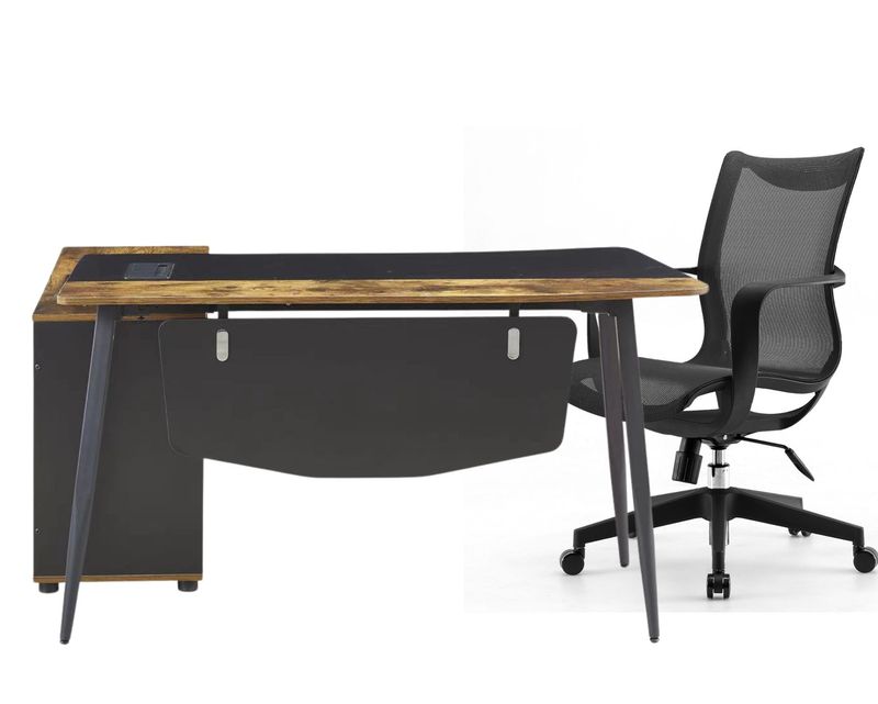 Ofix TD-2301 Executive Table with Side Cabinet (Black+Wooden)+Sihoo M77C-B106 (Black) Table &amp; Chair Set