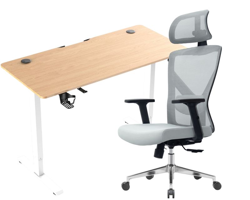 OFX Jabez 120 Electric Height Adjustable Single Motor With Digital Display Controller and Cup Holder (120*60) Gaming Desk &amp; Chair Set (White, Black, Oak White, Walnut)