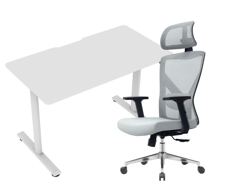 OFX Jabez 140 Office Gaming Electric Height Adjustable Single Motor Desk (140*60)  Gaming Desk &amp; Chair Set (Black, White)