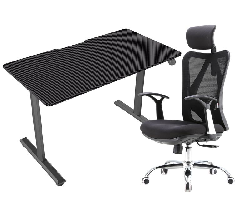 OFX Jabez 140 Office Gaming Electric Height Adjustable Single Motor Desk (140*60)  Gaming Desk &amp; Chair Set (Black, White)