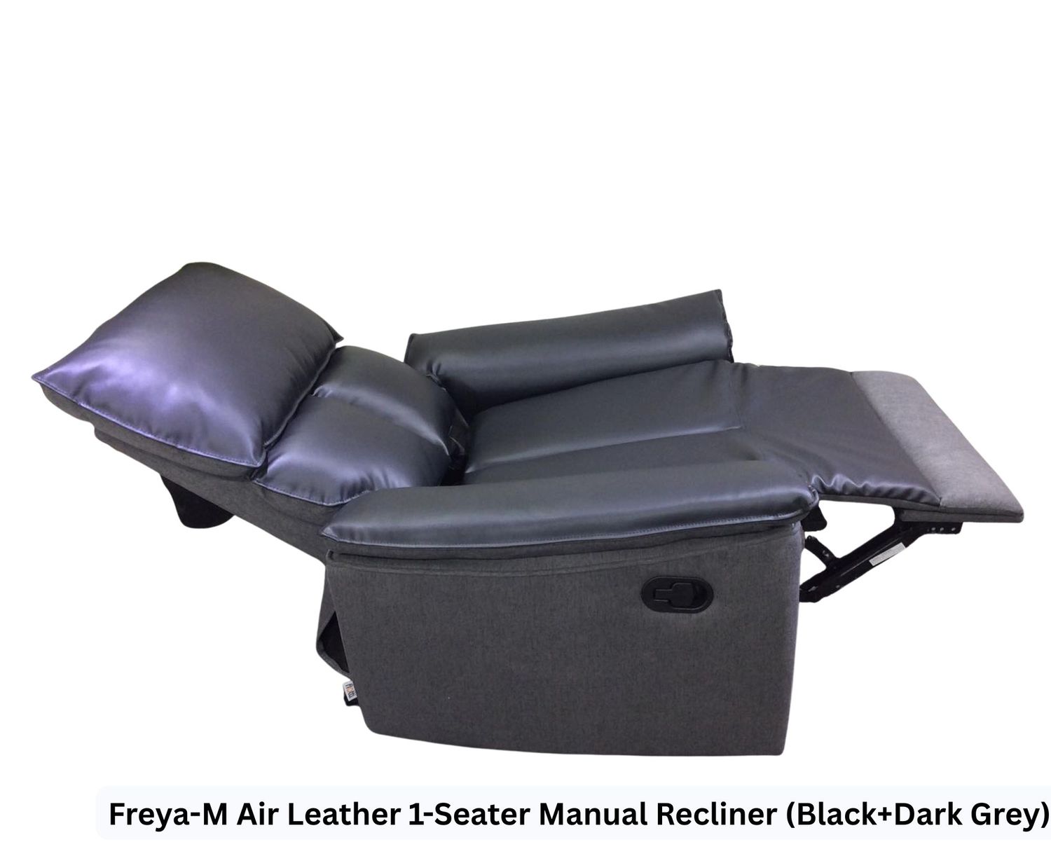 Flotti Freya Air Leather 1-Seater (Manual / Power) Reclining Chair (Black+Dark Grey, Dark Grey+Light Grey), Color Option:: Freya-M Air Leather 1-Seater Manual Recliner (Black+Dark Grey)