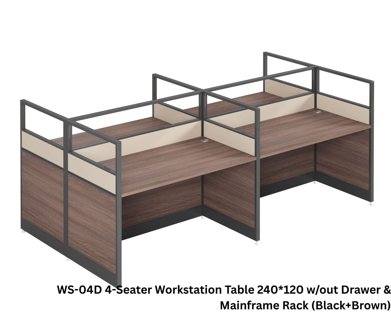 Ofix WS-04D 4-Seater Workstation Table Partition Cubicle, Model: WS-04D 4-Seater Workstation Table 240*120 w/out Drawer &amp; Mainframe Rack (Black+Brown)