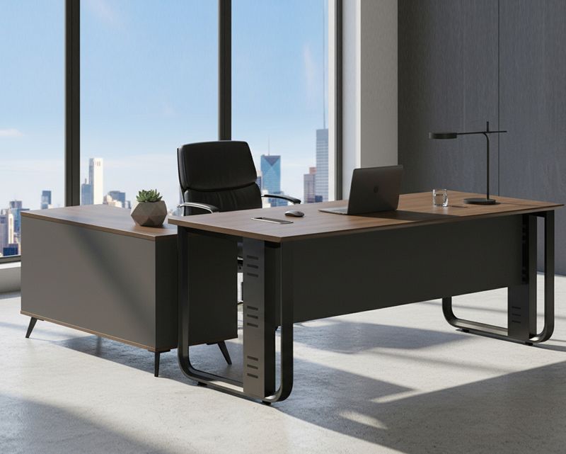 Ofix CEO Cedar Desk  Executive Table with Reversible Side Cabinet (Muni's Black+Chocolate Color)