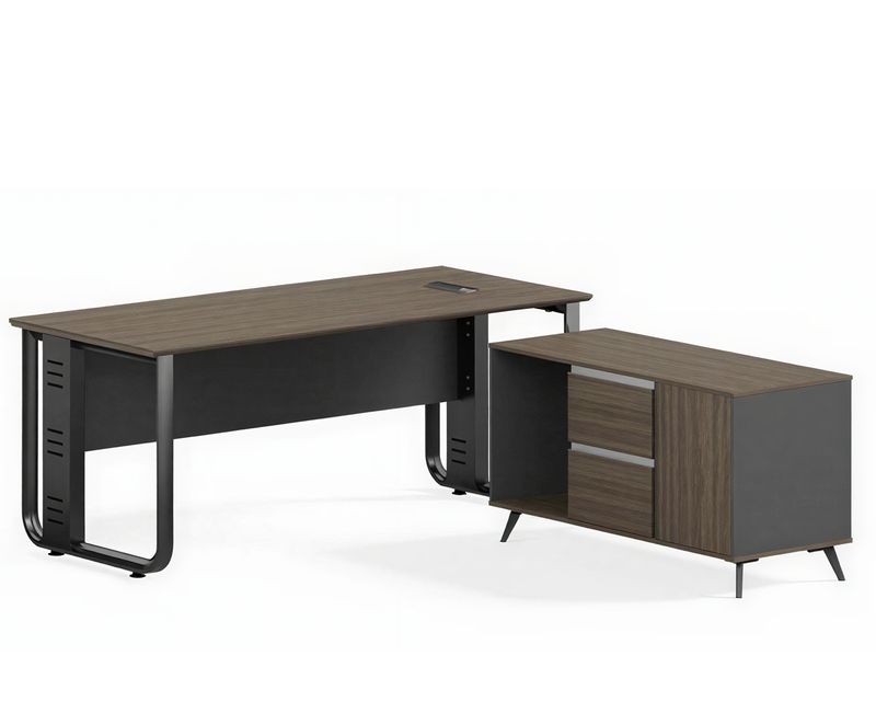 Ofix CEO Cedar Desk  Executive Table with Reversible Side Cabinet (Muni's Black+Chocolate Color)