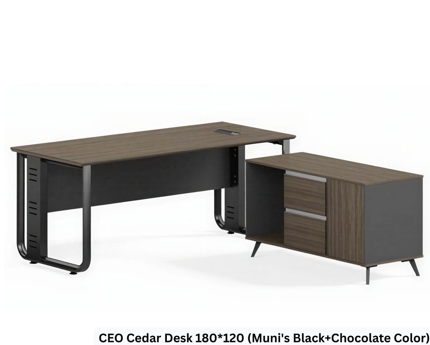 Ofix CEO Cedar Desk  Executive Table with Reversible Side Cabinet (Muni's Black+Chocolate Color), Model: CEO Cedar Desk 180*120 (Muni's Black+Chocolate Color)