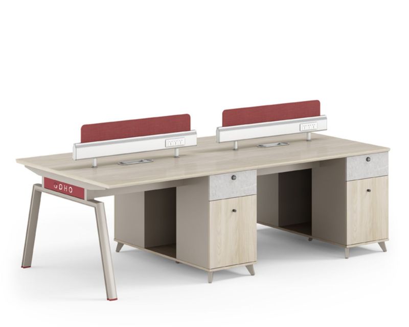 Ofix Kali 4-Seater Workstation Partition Cubicle w/ Drawer (Camphor Wood+Scarlet Red Color)