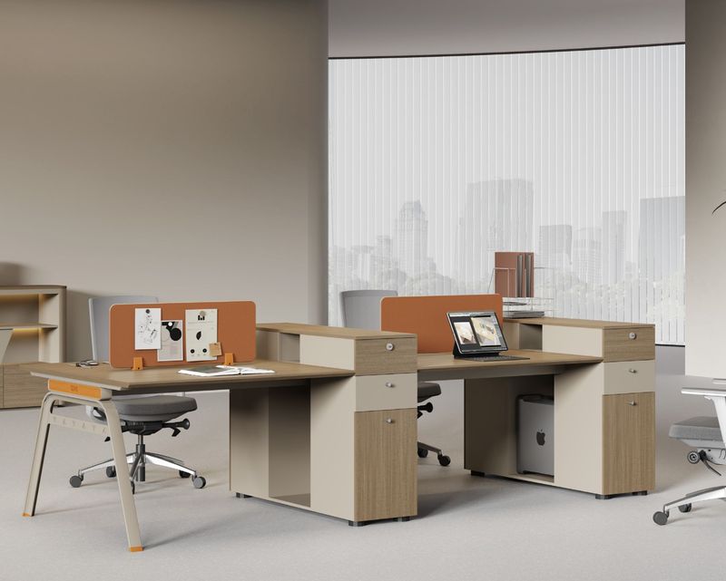 Ofix Nolan 4-Seater Workstation Partition Cubicle w/ Drawer (Polar Aurora+Khaki)