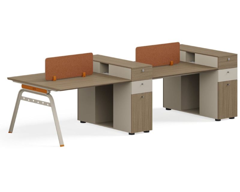 Ofix Nolan 4-Seater Workstation Partition Cubicle w/ Drawer (Polar Aurora+Khaki)
