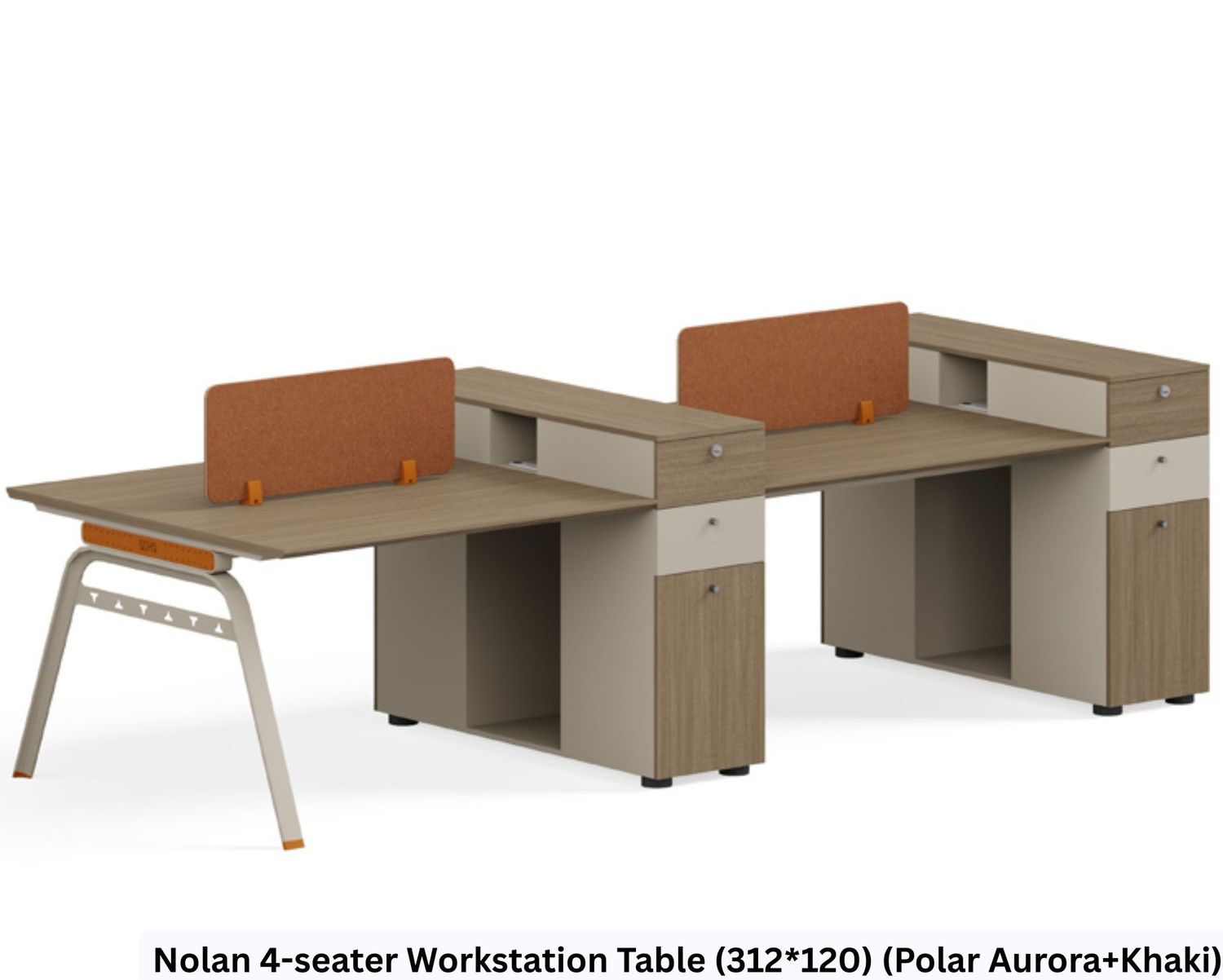 Ofix Nolan 4-Seater Workstation Partition Cubicle w/ Drawer (Polar Aurora+Khaki), Model: Nolan 4-seater Workstation Table (312*120) (Polar Aurora+Khaki)