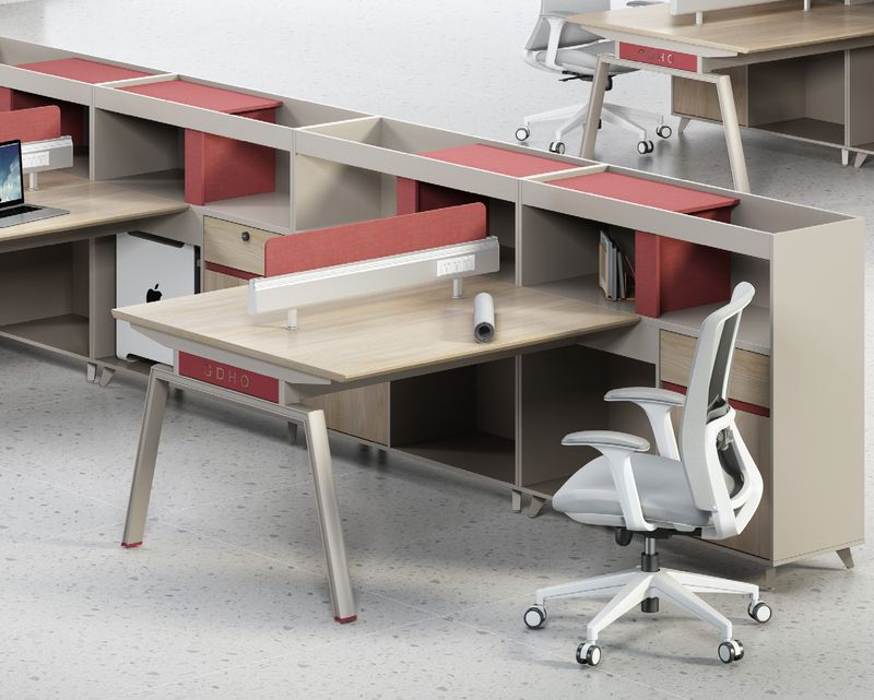 Ofix Rocco 2-Seater Workstation Partition Cubicle w/ Side Cabinet (Camphor Wood+Scarlet Red Color)