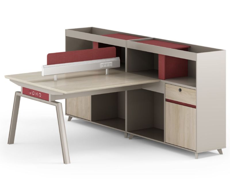 Ofix Rocco 2-Seater Workstation Partition Cubicle w/ Side Cabinet (Camphor Wood+Scarlet Red Color)
