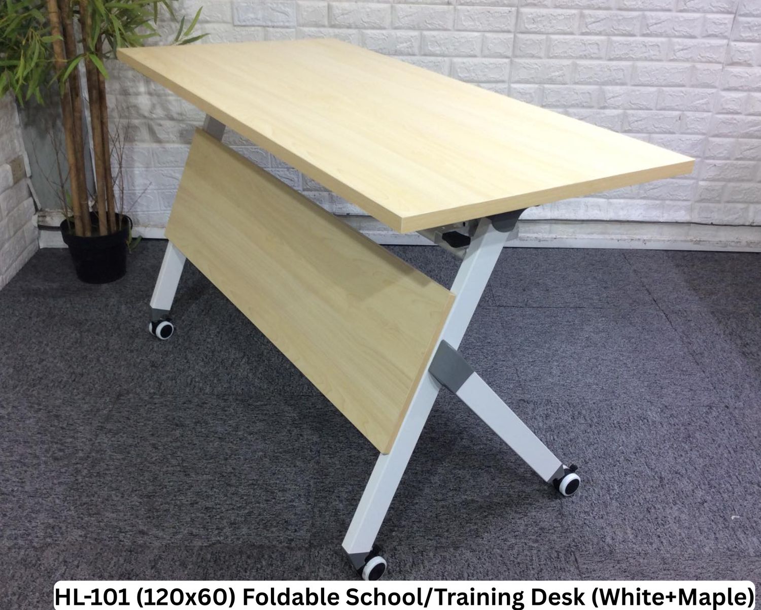 Ofix HL-101 (120x60) Foldable School/Training Desk (White+Maple), Model: HL-101 (120x60) Foldable School/Training Desk (White+Maple)