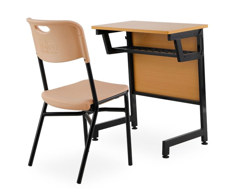 Ofix SC-001 Student Desk &amp; Chair Set (Black Wood Color+Yellow)