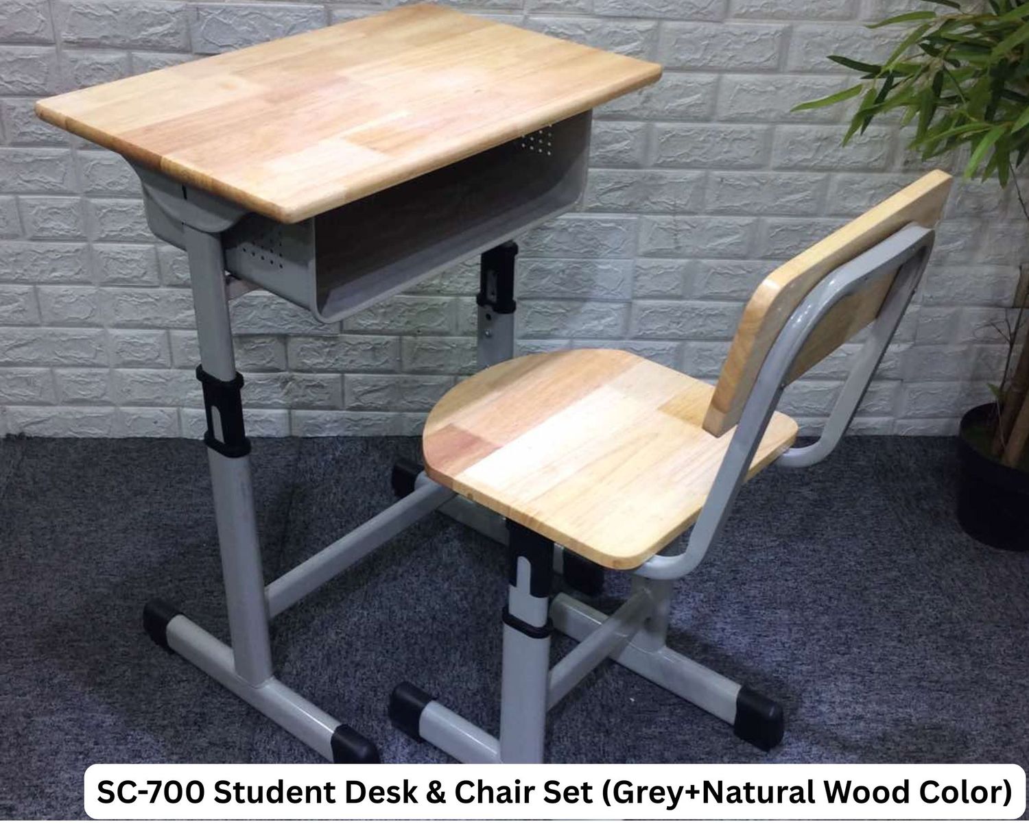 Ofix SC-700 Student Desk &amp; Chair Set (Grey+Natural Wood Color), Model  Name: SC-700 Student Desk &amp; Chair Set (Grey+Natural Wood Color)