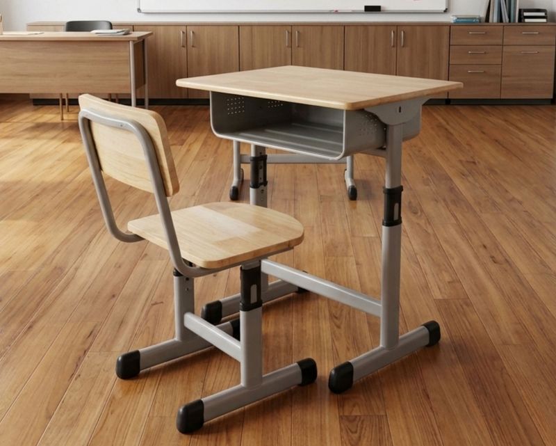Ofix SC-700 Student Desk &amp; Chair Set (Grey+Natural Wood Color)
