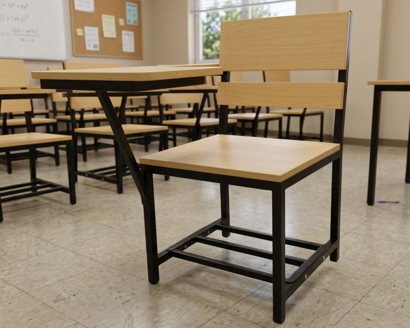 Ofix SC-500 Student School Chair (Iron Black+Wood Yellow Color)