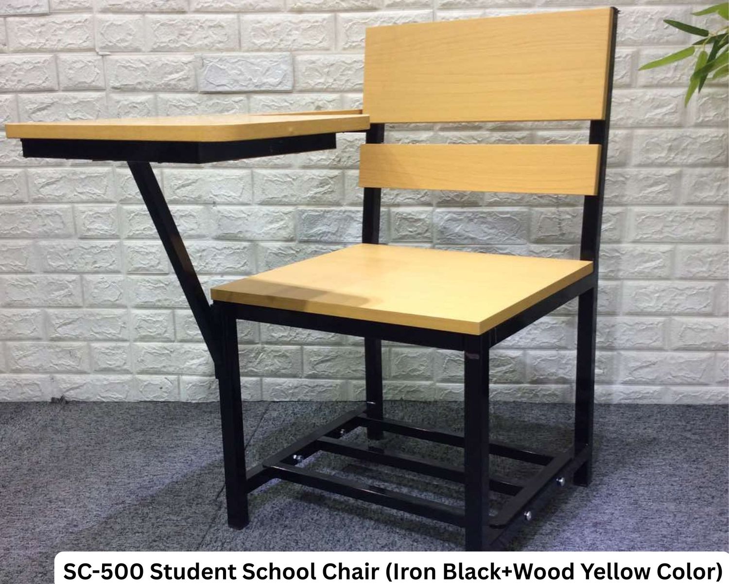 Ofix SC-500 Student School Chair (Iron Black+Wood Yellow Color), Model: SC-500 Student School Chair (Iron Black+Wood Yellow Color)