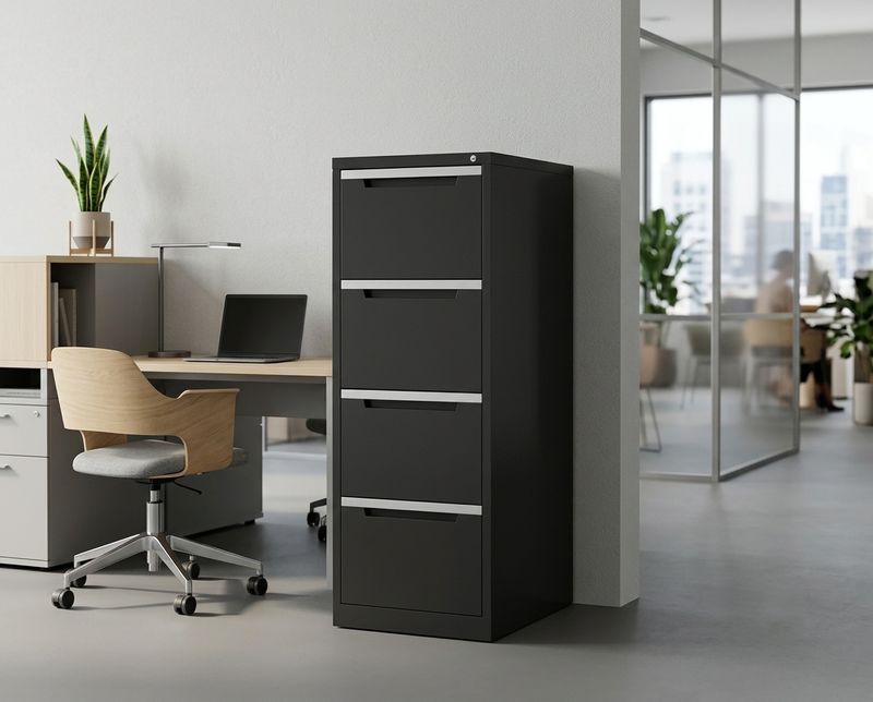 Ofix VFC20 Vertical 4-Drawer Filing Cabinet (Black, Graphite Ripple)