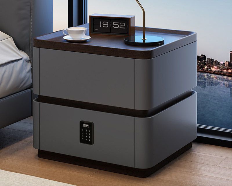 Ofix Coco Smart Night Stand With Passcode Lock Bedside Drawer (Dark Gray)