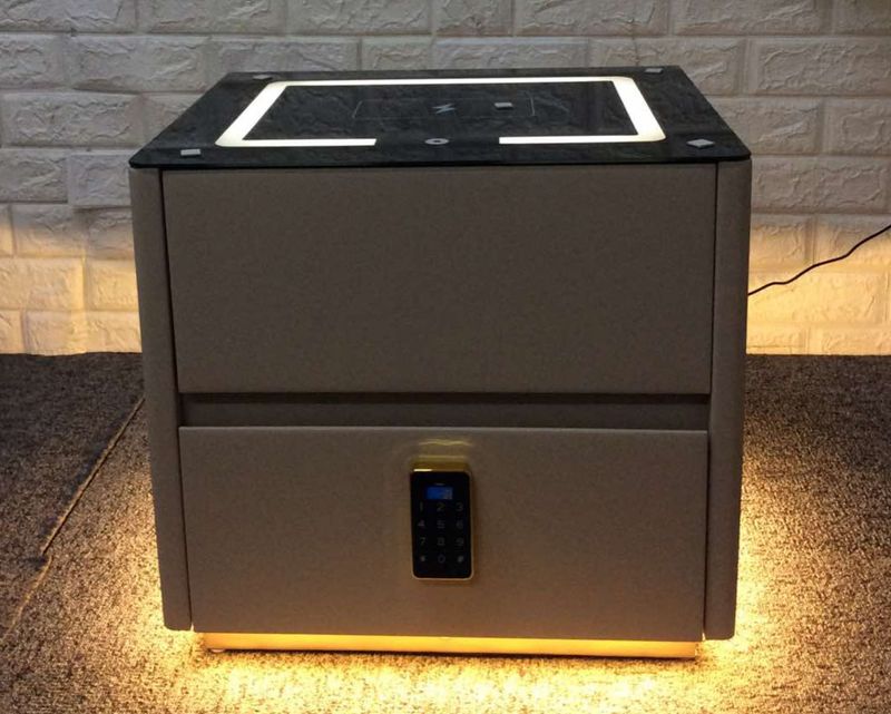 Ofix Zarvan Smart Night Stand, Auto Light Motion Sensor, Floating Night Stand, Three Color LED Light, USB Charging Port, Bedside Drawer (Light Beige)