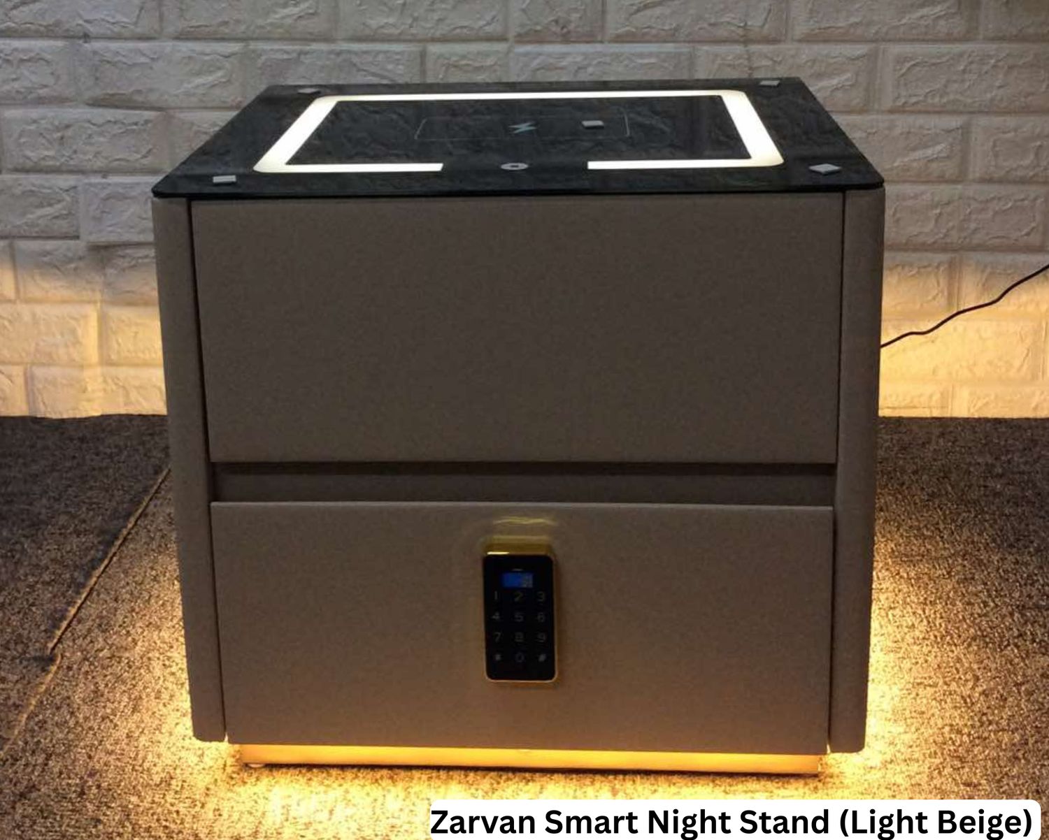 Ofix Zarvan Smart Night Stand, Auto Light Motion Sensor, Floating Night Stand, Three Color LED Light, USB Charging Port, Bedside Drawer (Light Beige), Model: Zarvan Smart Night Stand (Light Beige)
