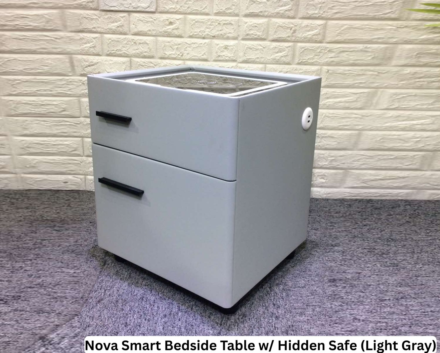 Ofix Nova Smart Bedside Table w/ Hidden Safe, Three Color LED Light, USB Charging &amp; Wireless Charging (Light Gray), Model: Nova Smart Bedside Table w/ Hidden Safe (Light Gray)