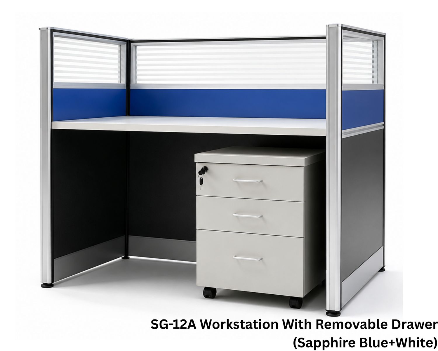 Ofix SG-12A  1-Seater Workstation With Removable Drawer (Sapphire Blue+White) (Chair is Not Included), Model: SG-12A Workstation With Removable Drawer (Sapphire Blue+White)