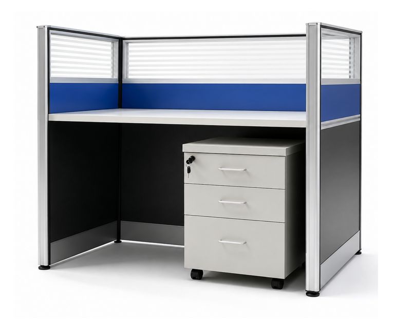 Ofix SG-12A  1-Seater Workstation With Removable Drawer (Sapphire Blue+White) (Chair is Not Included)